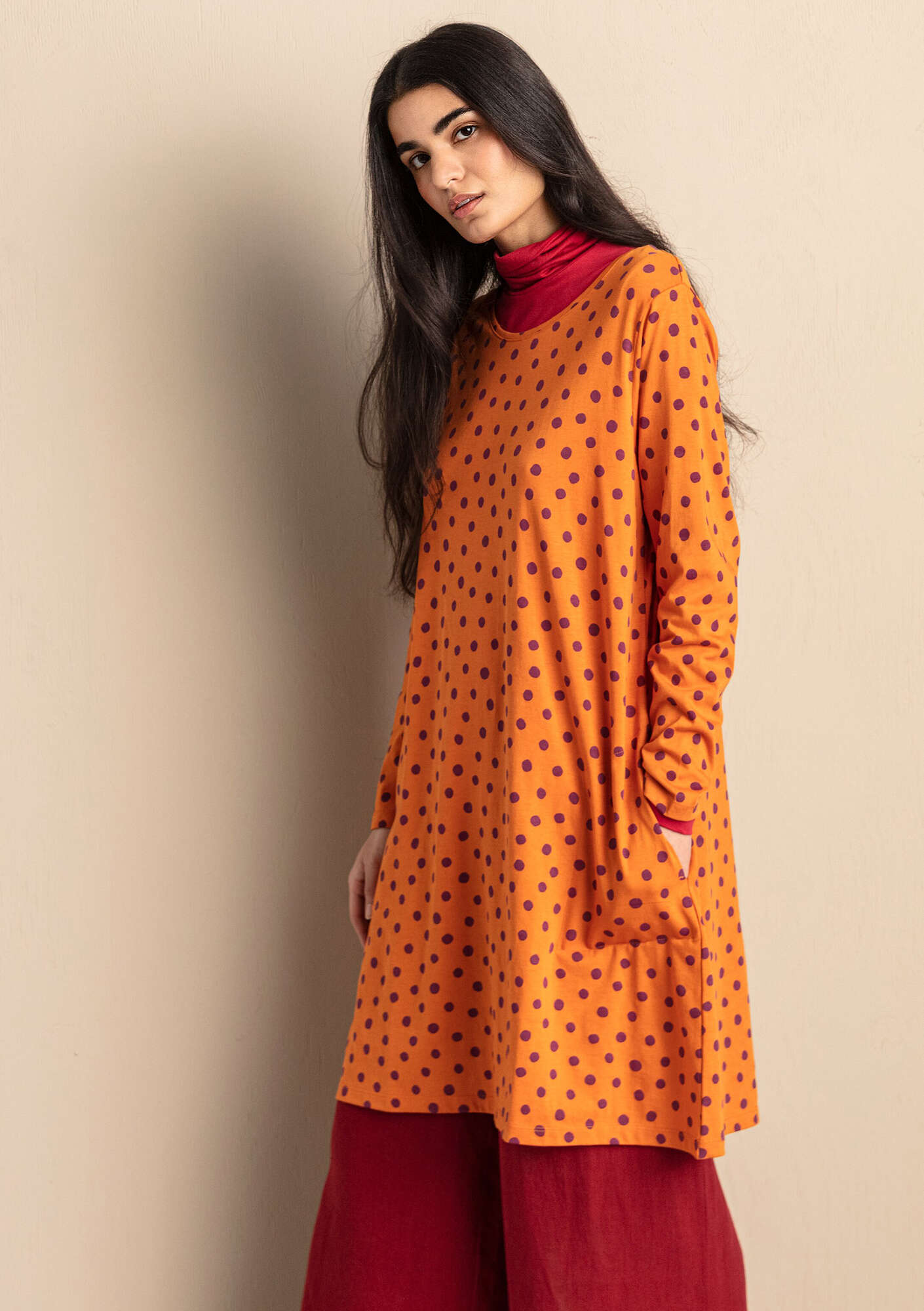 Tunique  Juliet  en jersey de coton biologique/modal orange brûlée/motif