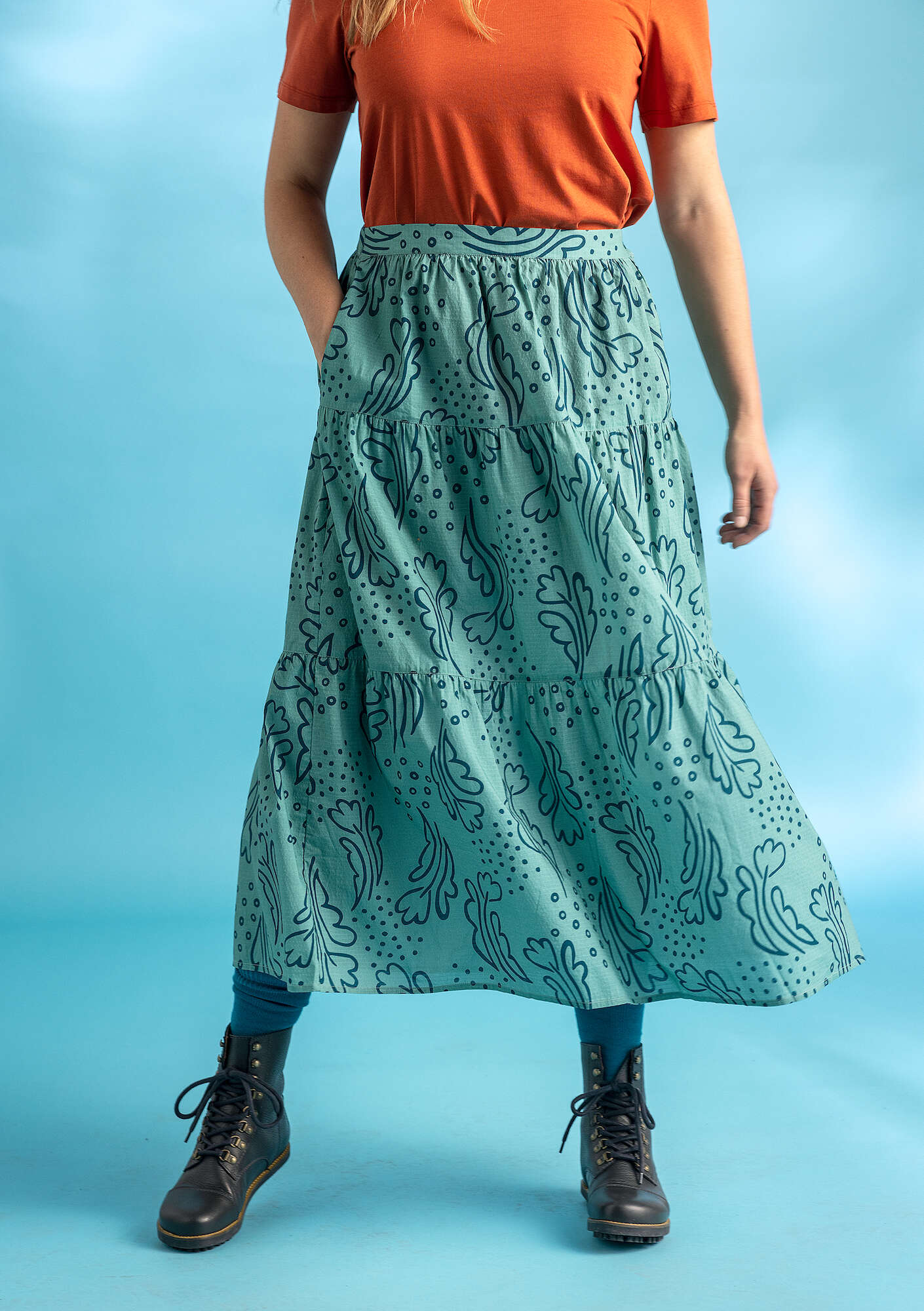 “Irma” woven ruffled skirt in organic cotton aquamarine thumbnail