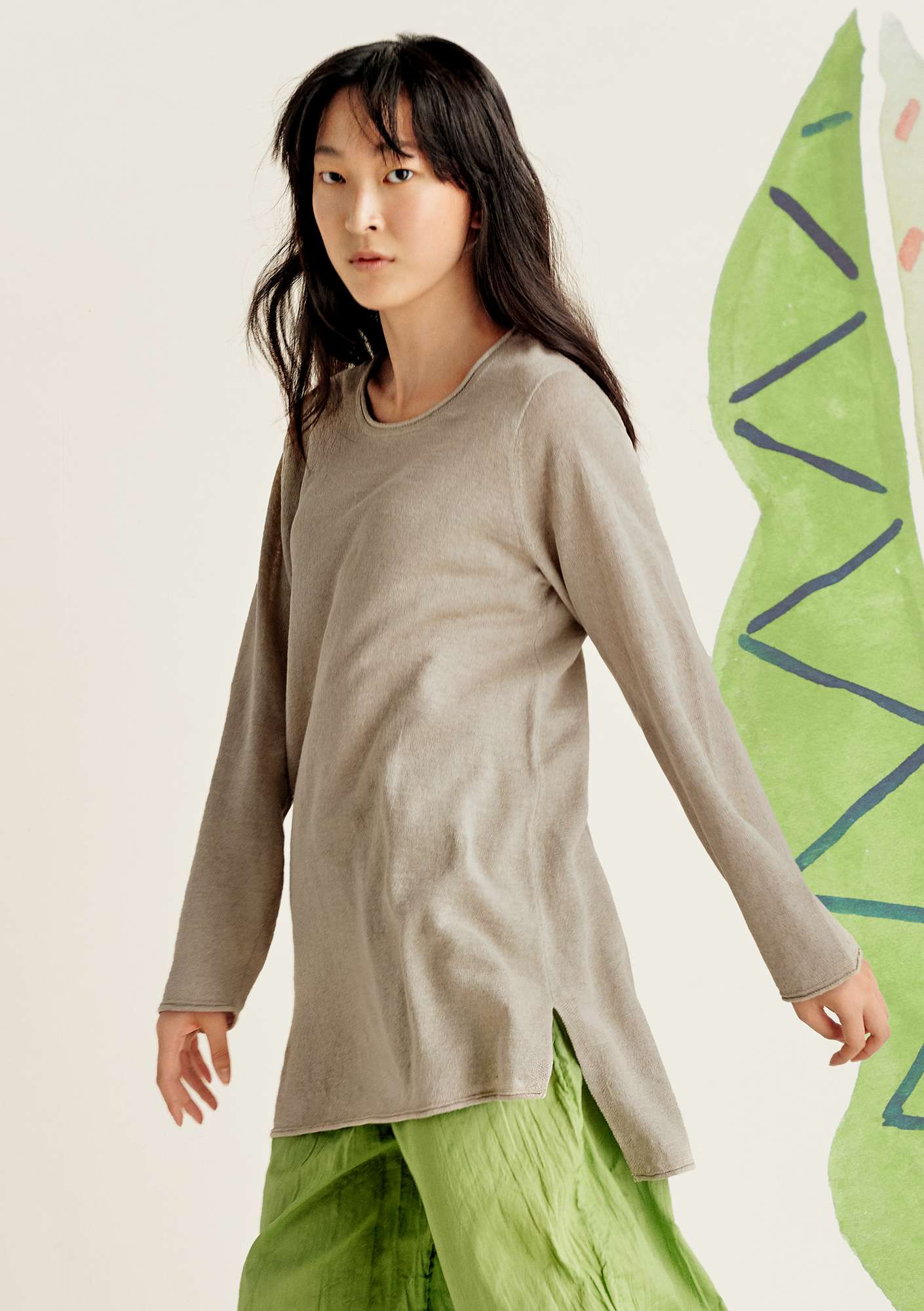 Knitted tunic in organic linen dark natural melange/undyed thumbnail