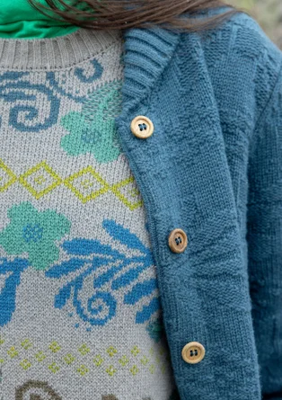 Langstrickjacke „Nova Scotia“ aus Lammwolle - indigogrün