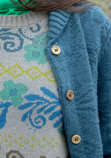 Langstrickjacke „Nova Scotia“ aus Lammwolle - indigogrün