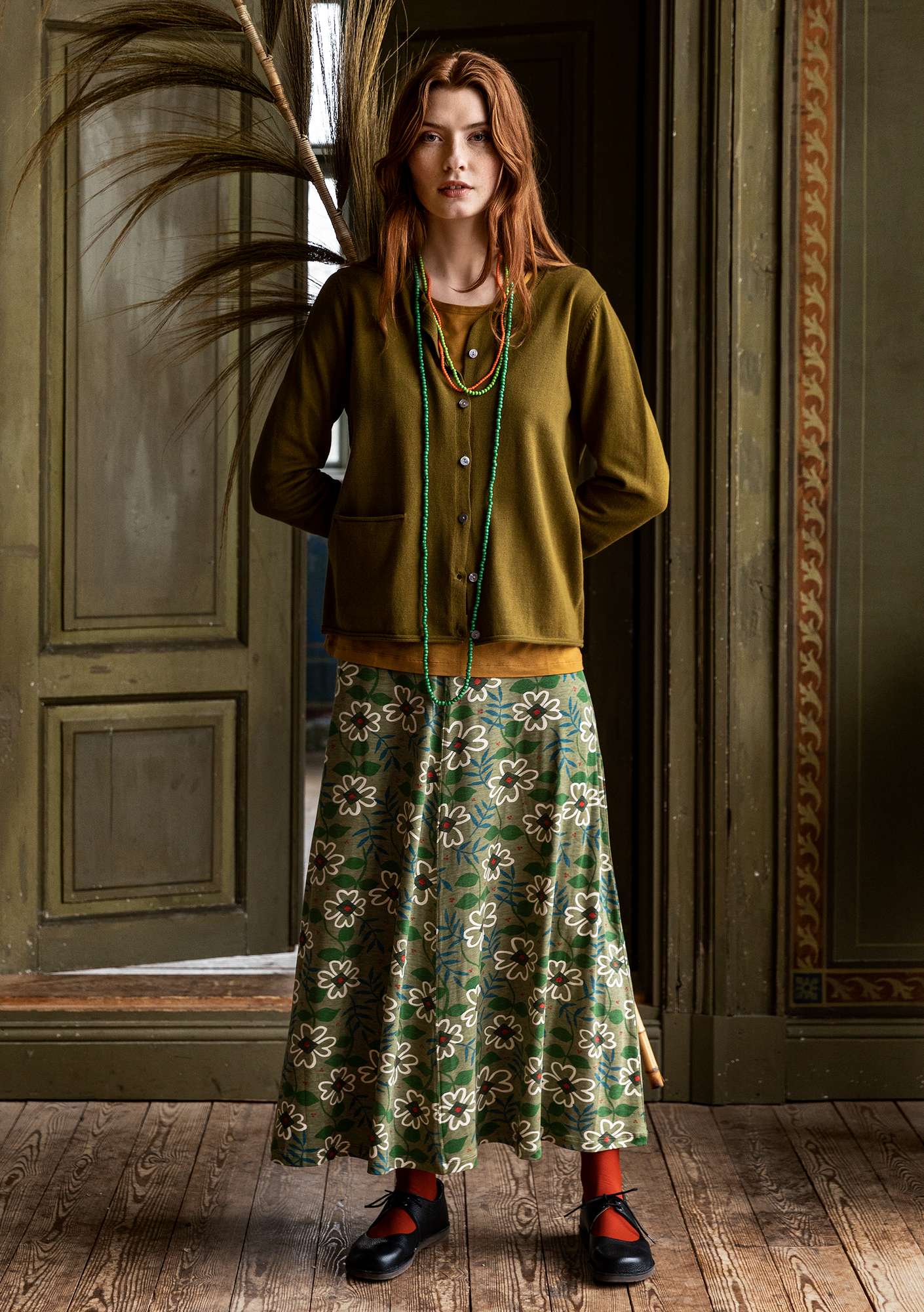 “Flora” jersey skirt in lyocell/spandex timothy grass thumbnail