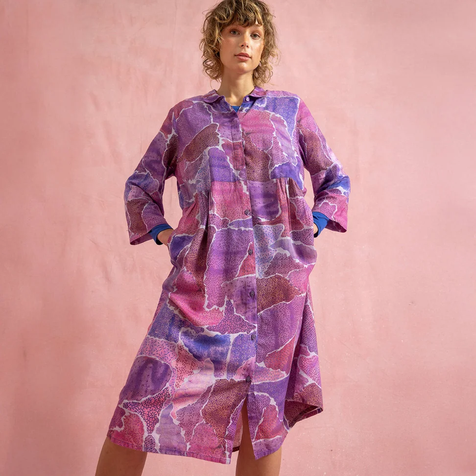 “Supernova” woven dress in lyocell/linen - dusky purple