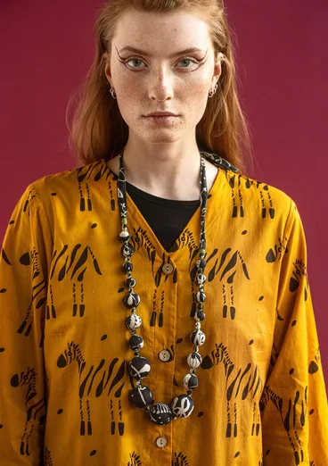 Collier "Zuri" en coton biologique/bois recyclé - noir