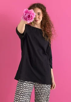 Vevd tunika «Vendela» i økologisk bomull - svart