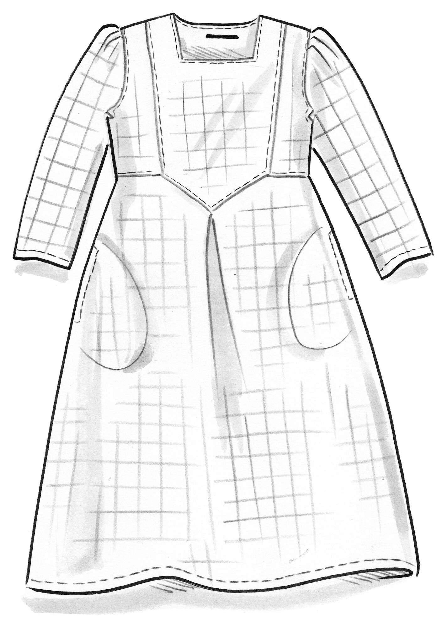 Vevd kjole «Greta» i rutete økologisk bomull/lin