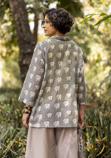 Mönstrad blus "Elephant" i ekologisk bomull - grå