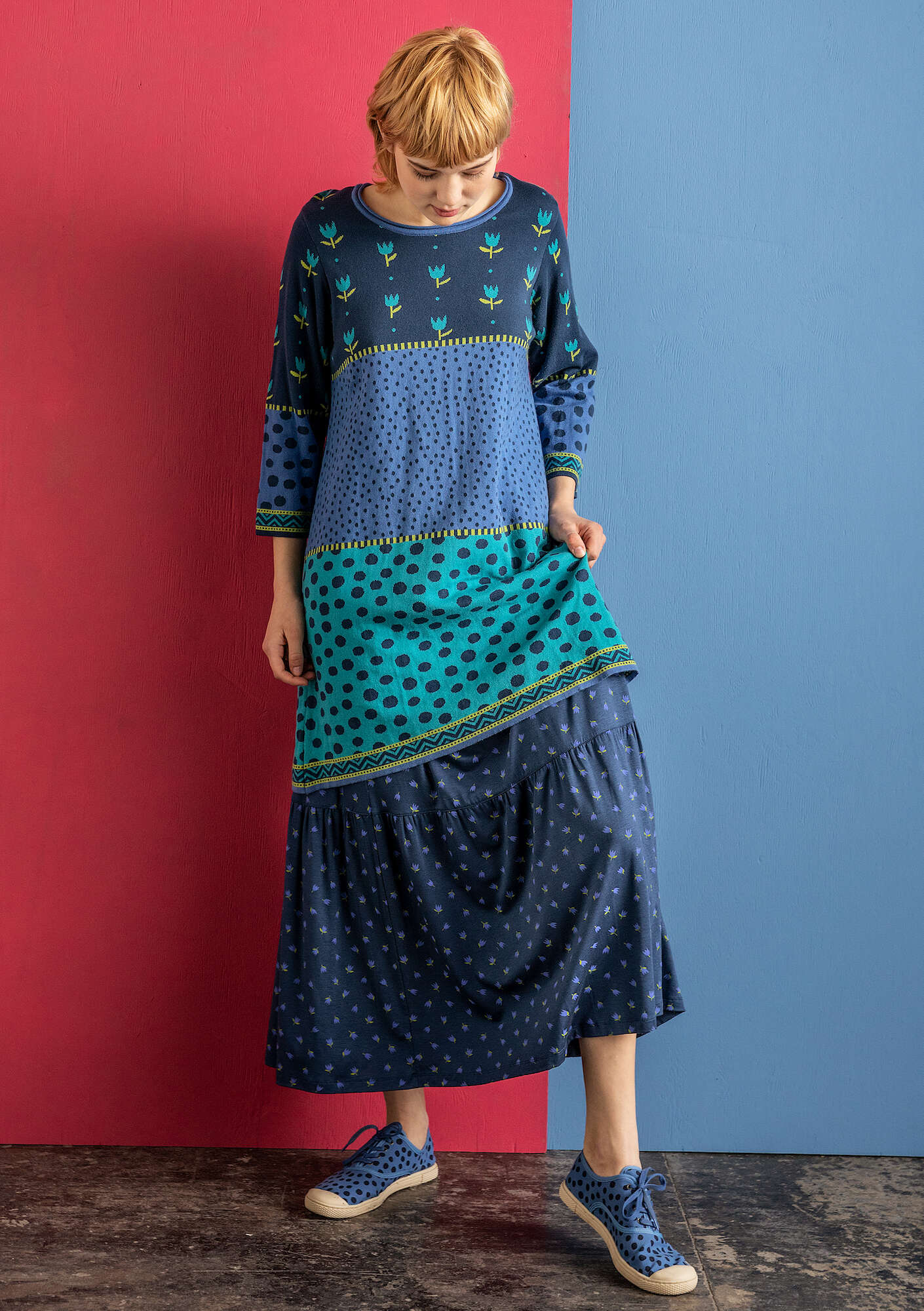 “Marisol” organic cotton knit tunic indigo blue thumbnail