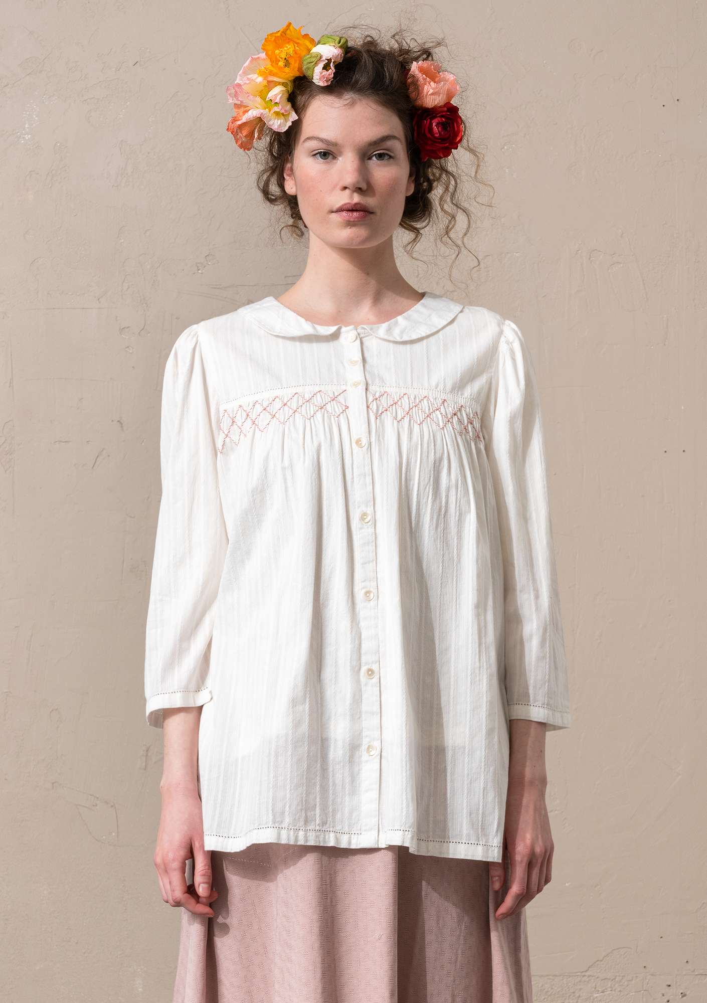 “Fille” woven blouse in organic cotton light ecru thumbnail
