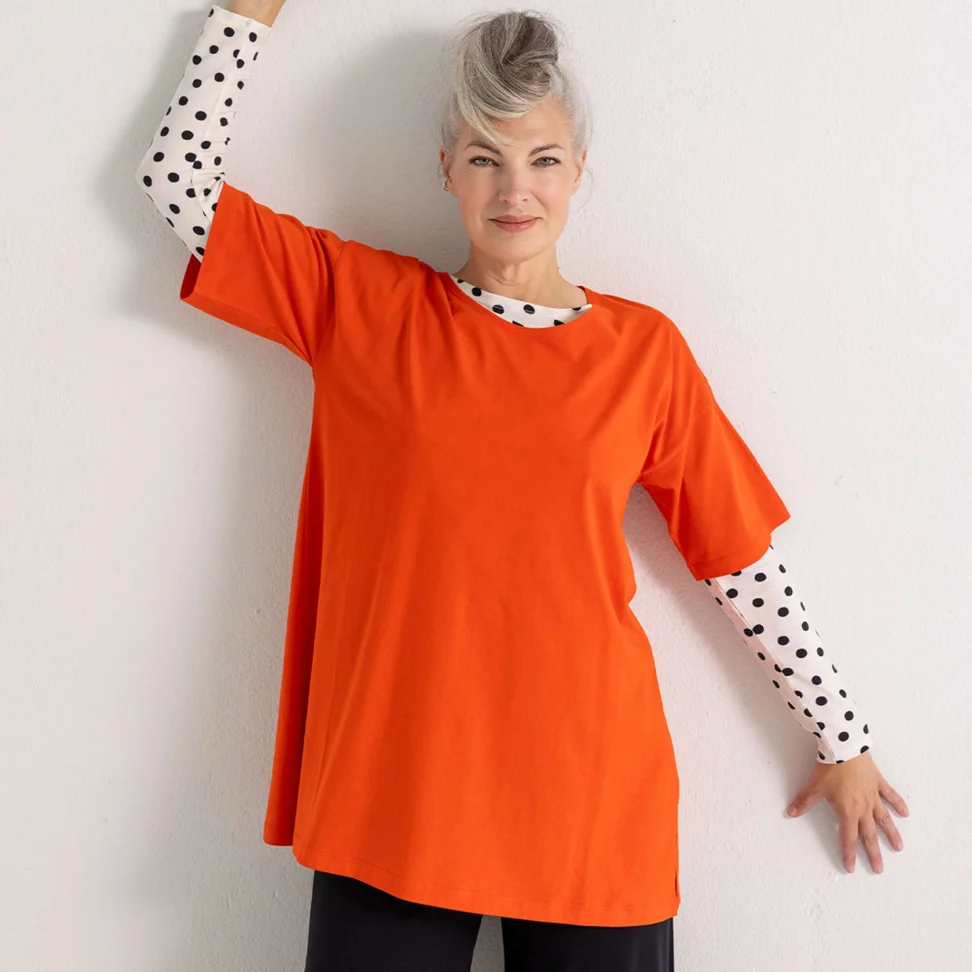 “June” organic cotton jersey tunic - lava red