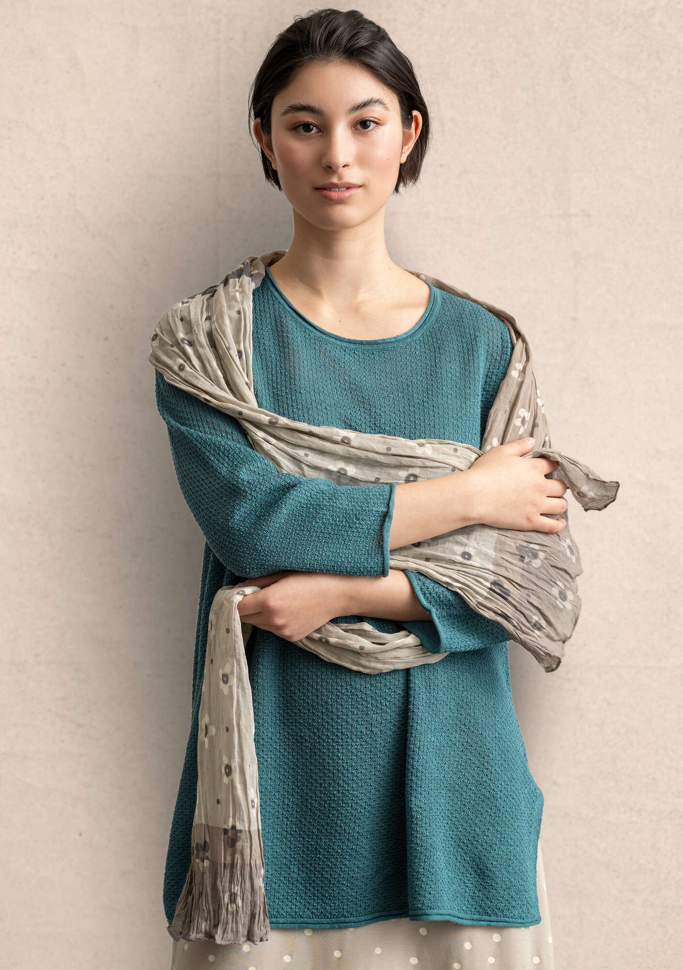 Tunic in a recycled linen knit fabric verona green