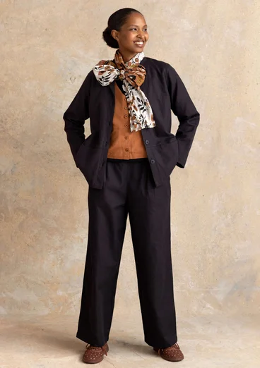 “Esme” woven organic cotton/linen trousers - black