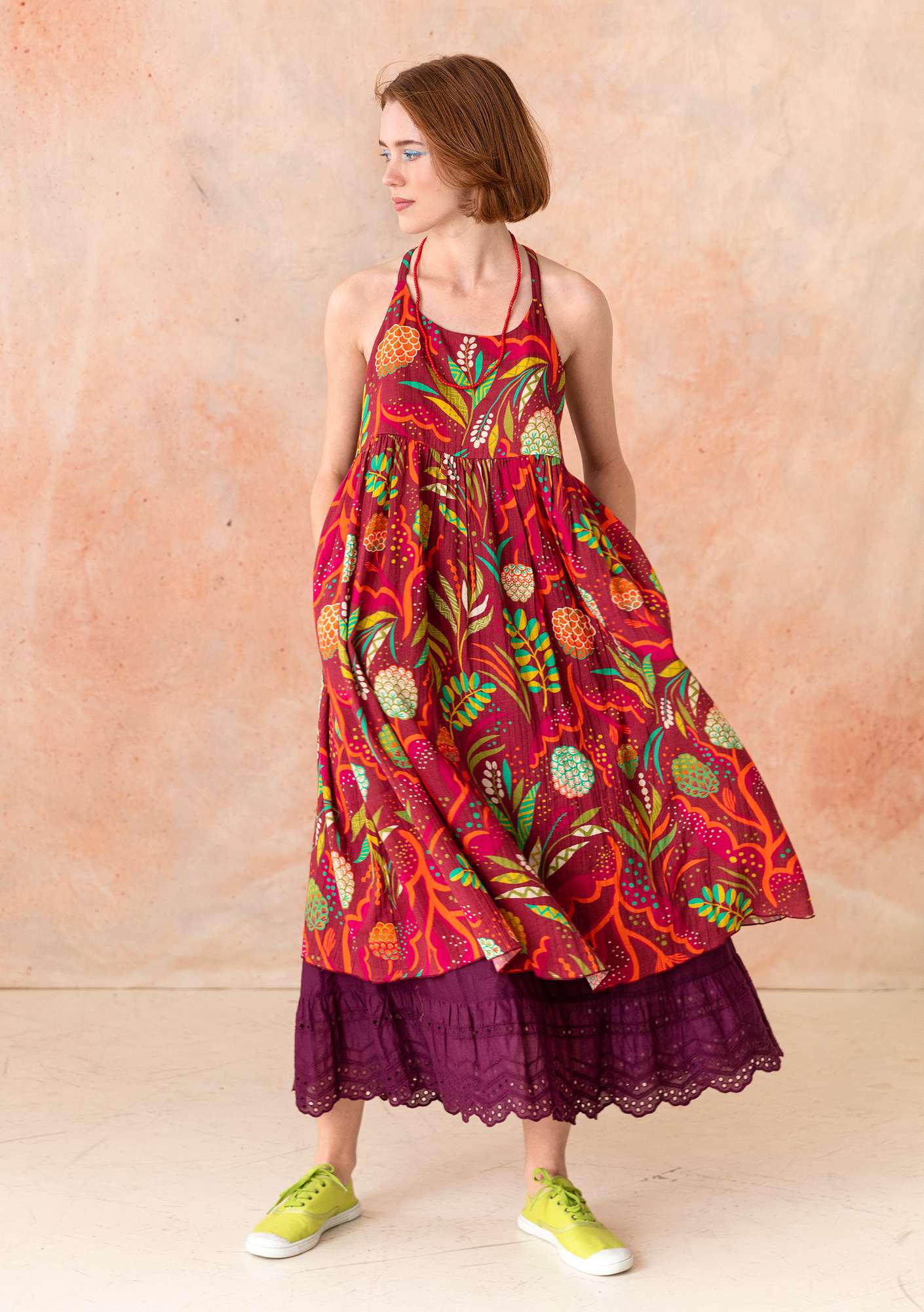 Kleid „Artichoke“ aus Öko-Baumwollgewebe dunkelhibiskus thumbnail