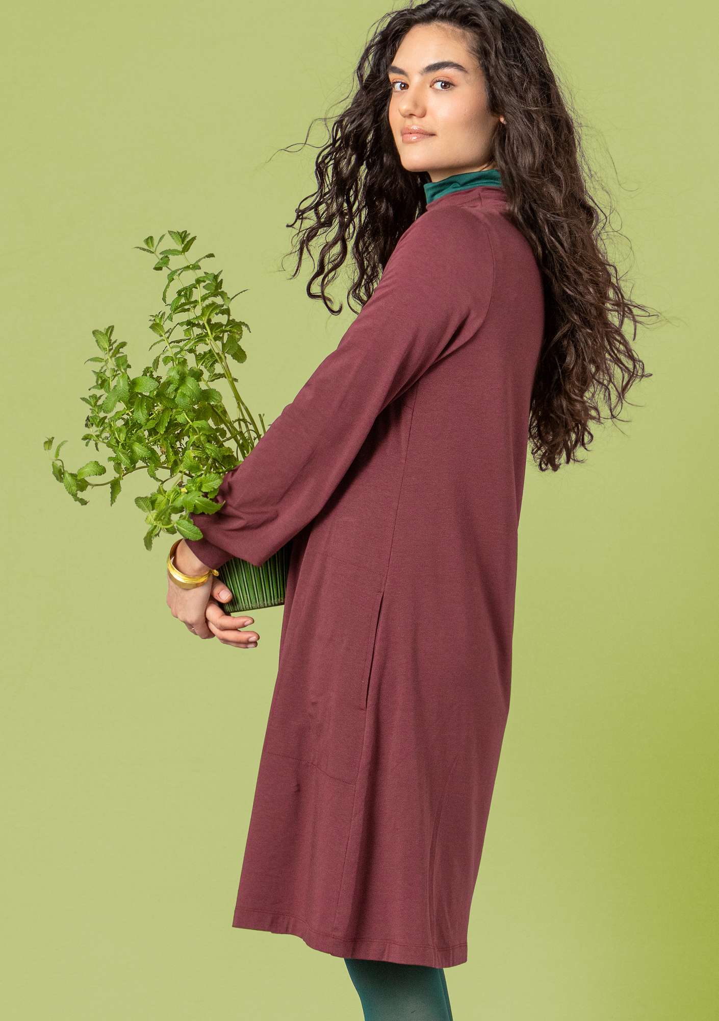 “Bladmynta” jersey dress made of organic cotton/modal/elastane aubergine thumbnail