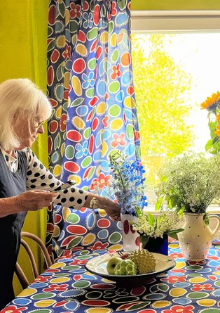 “Sol” short-length, organic cotton curtain - cobalt blue
