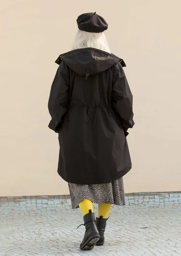 “Livia” patterned/solid-colour parka in water-repellent organic cotton - black