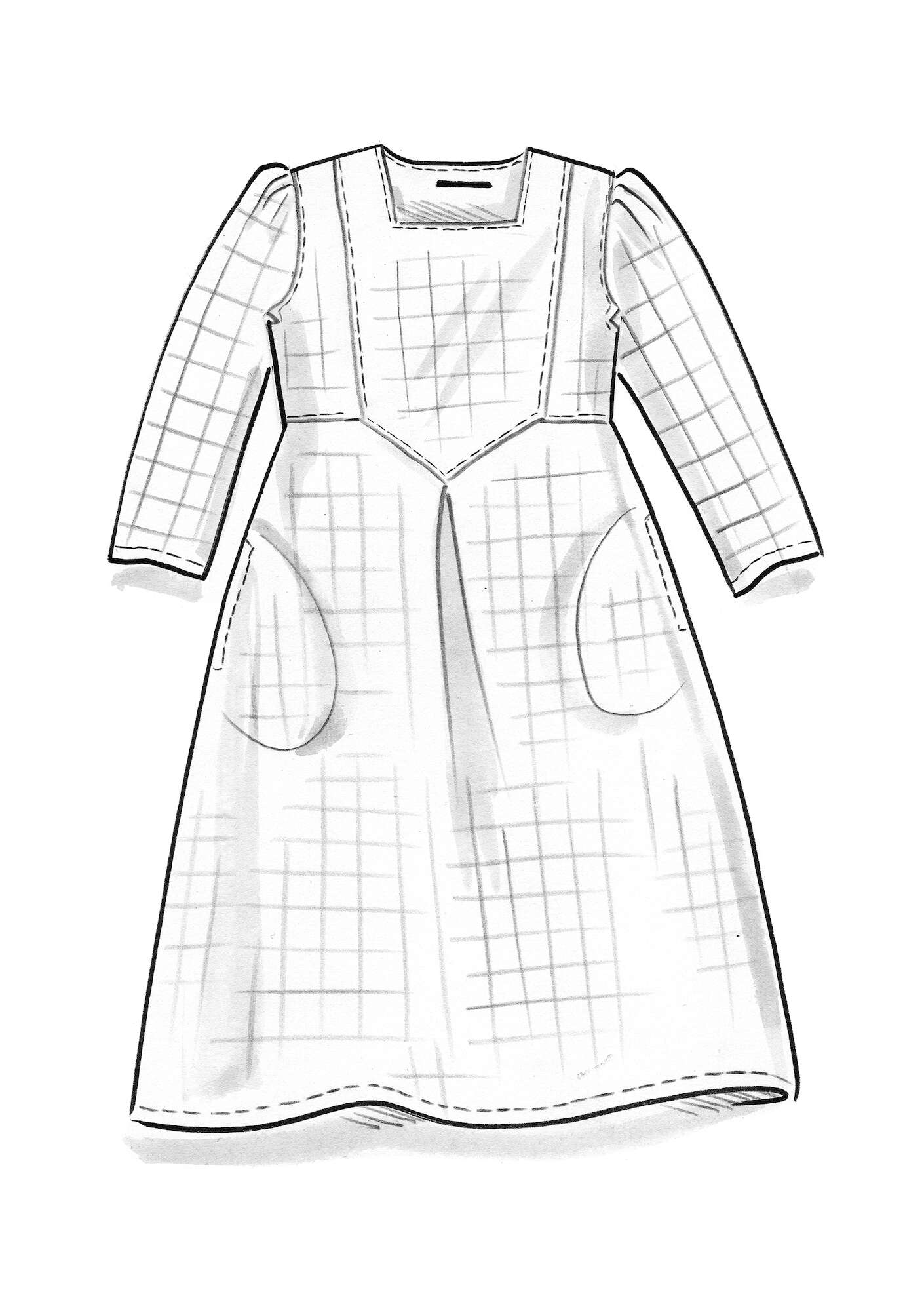 “Greta” woven dress in checked organic cotton/linen poppy