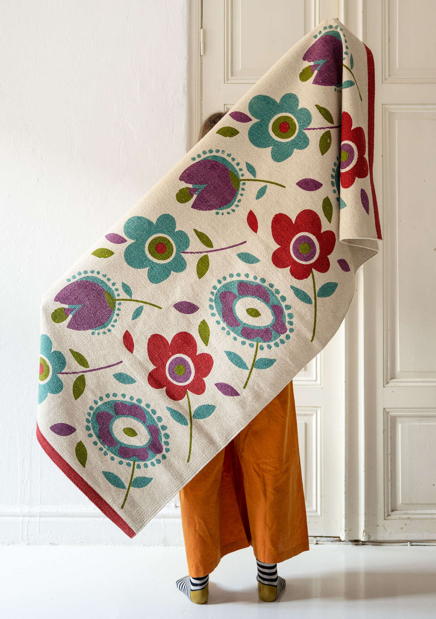 “Tulipanaros” organic cotton hallway mat with a printed design natural thumbnail