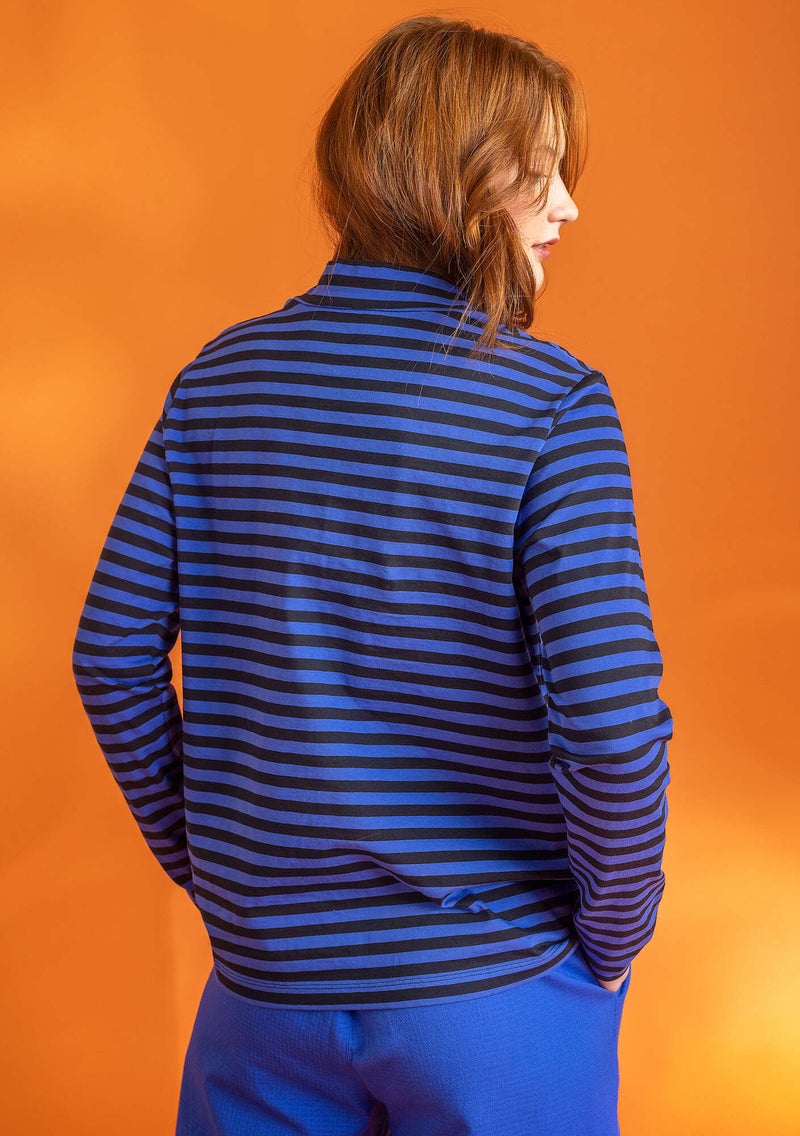 Striped organic cotton mock neck top brilliant blue