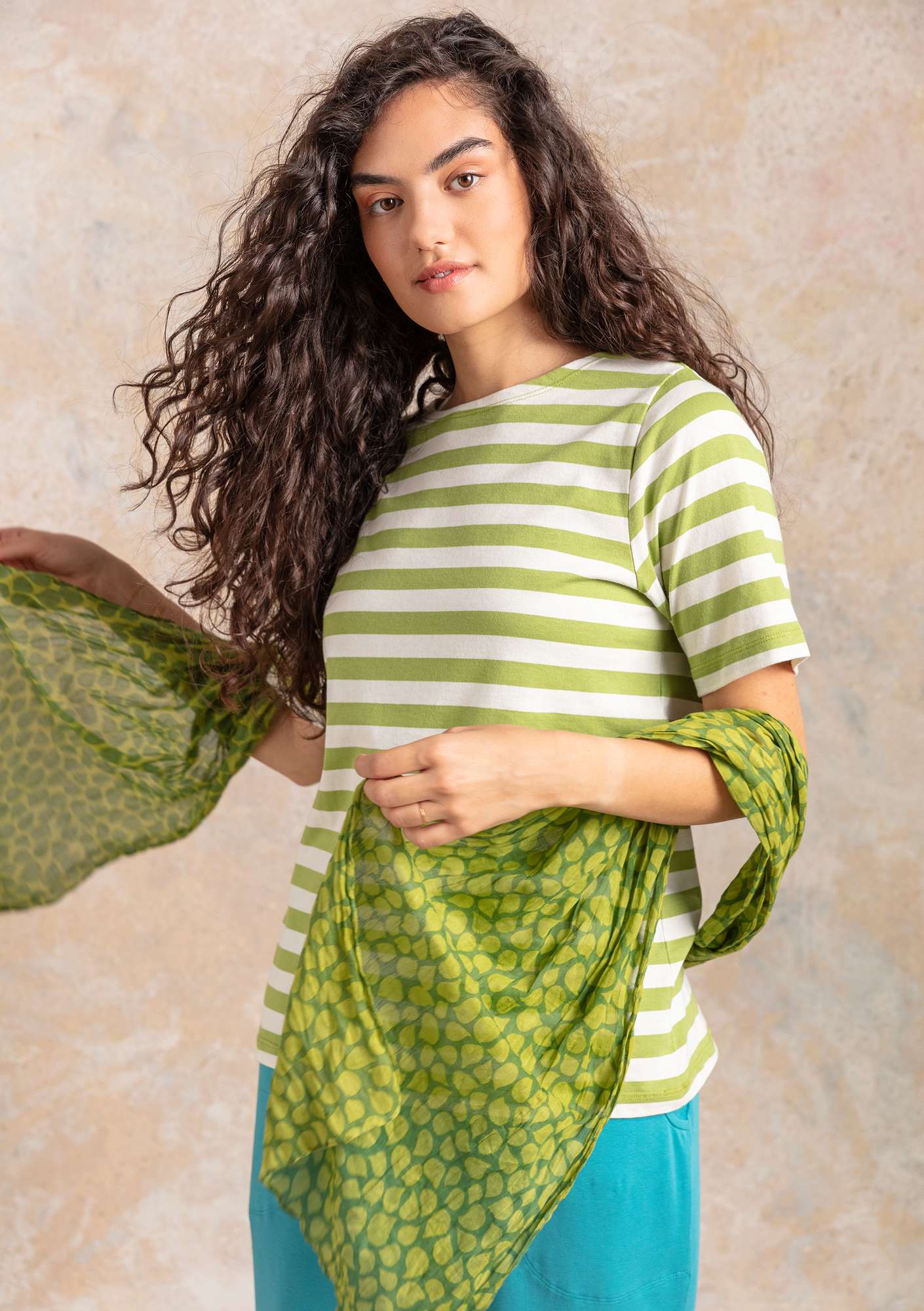 Striped T-shirt in organic cotton kiwi/ecru thumbnail