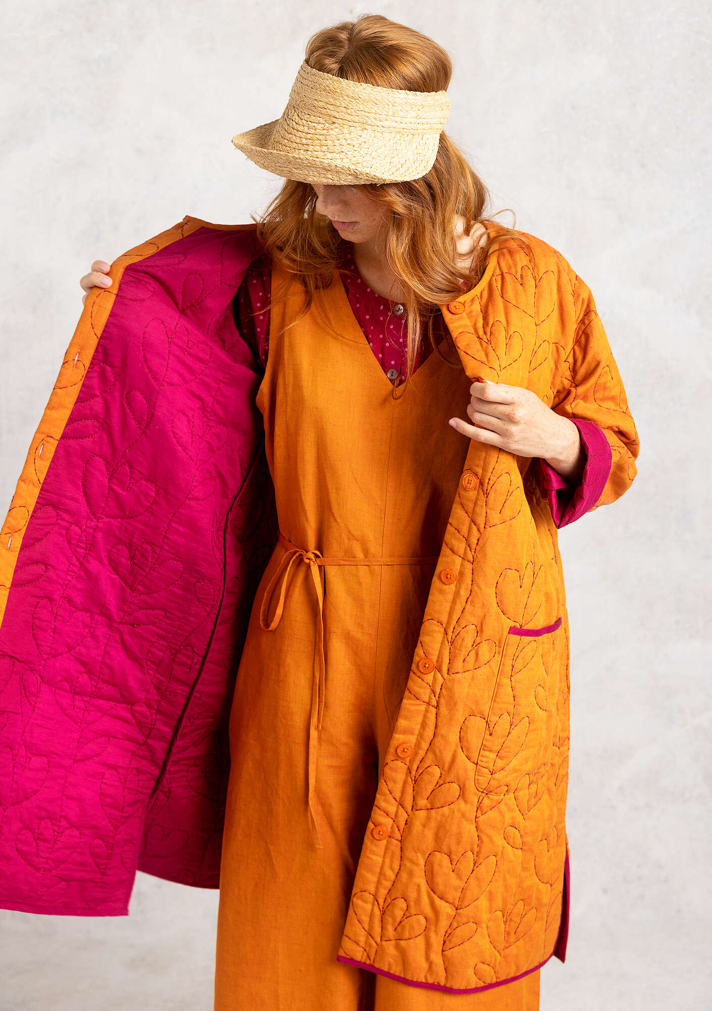 Quiltet frakke  Idun  i økologisk bomuld/hør røn thumbnail