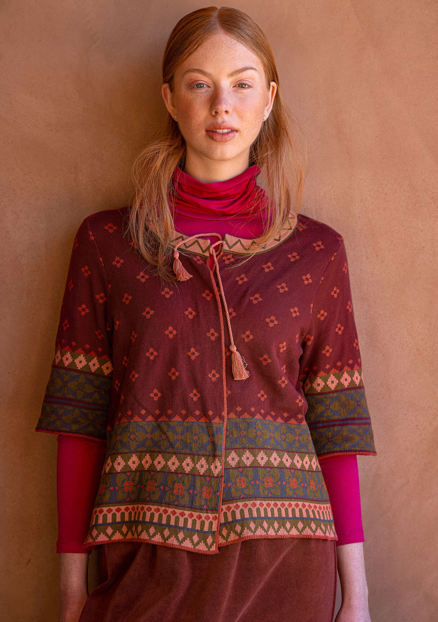 “Noor” organic/recycled cotton cardigan red curry thumbnail