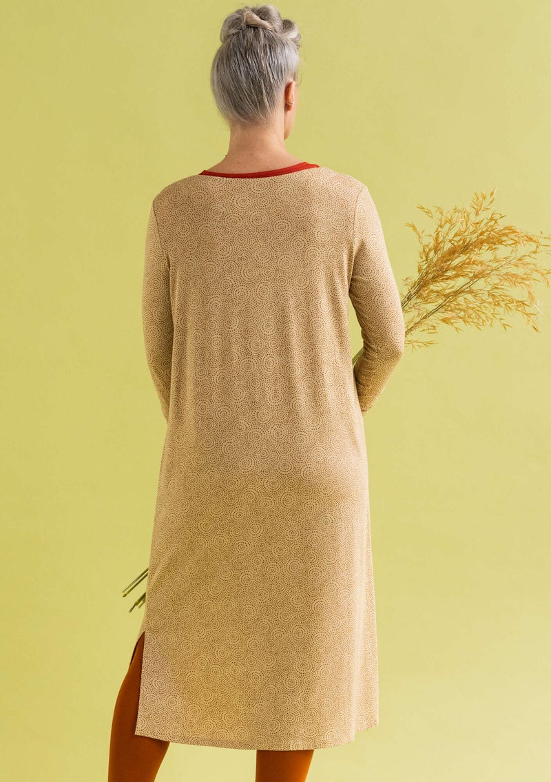 “Ada” jersey dress in lyocell/spandex oatmeal/patterned
