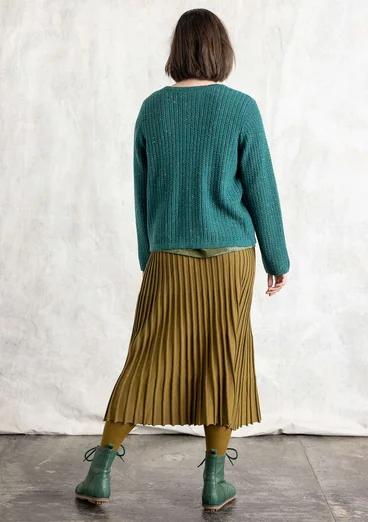 Tweedcardigan i lammeuldsmiks - lys flaskegrøn/meleret