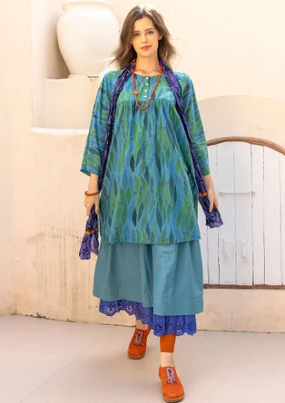 “Paris” woven skirt in organic cotton/silk - turquoise