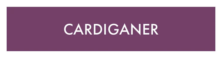 En lilla firkant med teksten "Cardiganer" i hvid. 