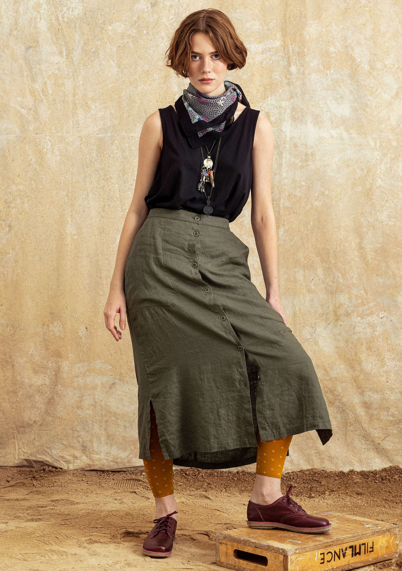 “Karen” woven linen skirt bay leaf thumbnail