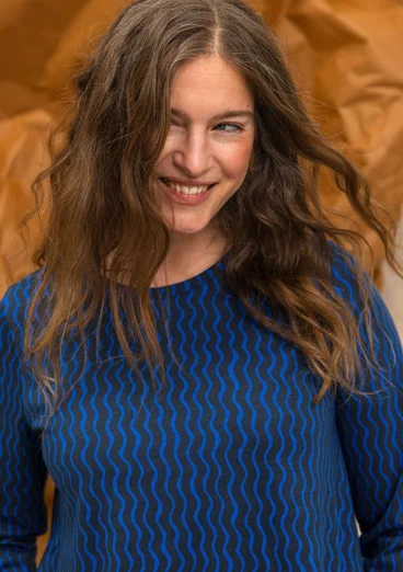 “Ellen” striped/solid-colour organic cotton/modal jersey tunic - ink blue/patterned
