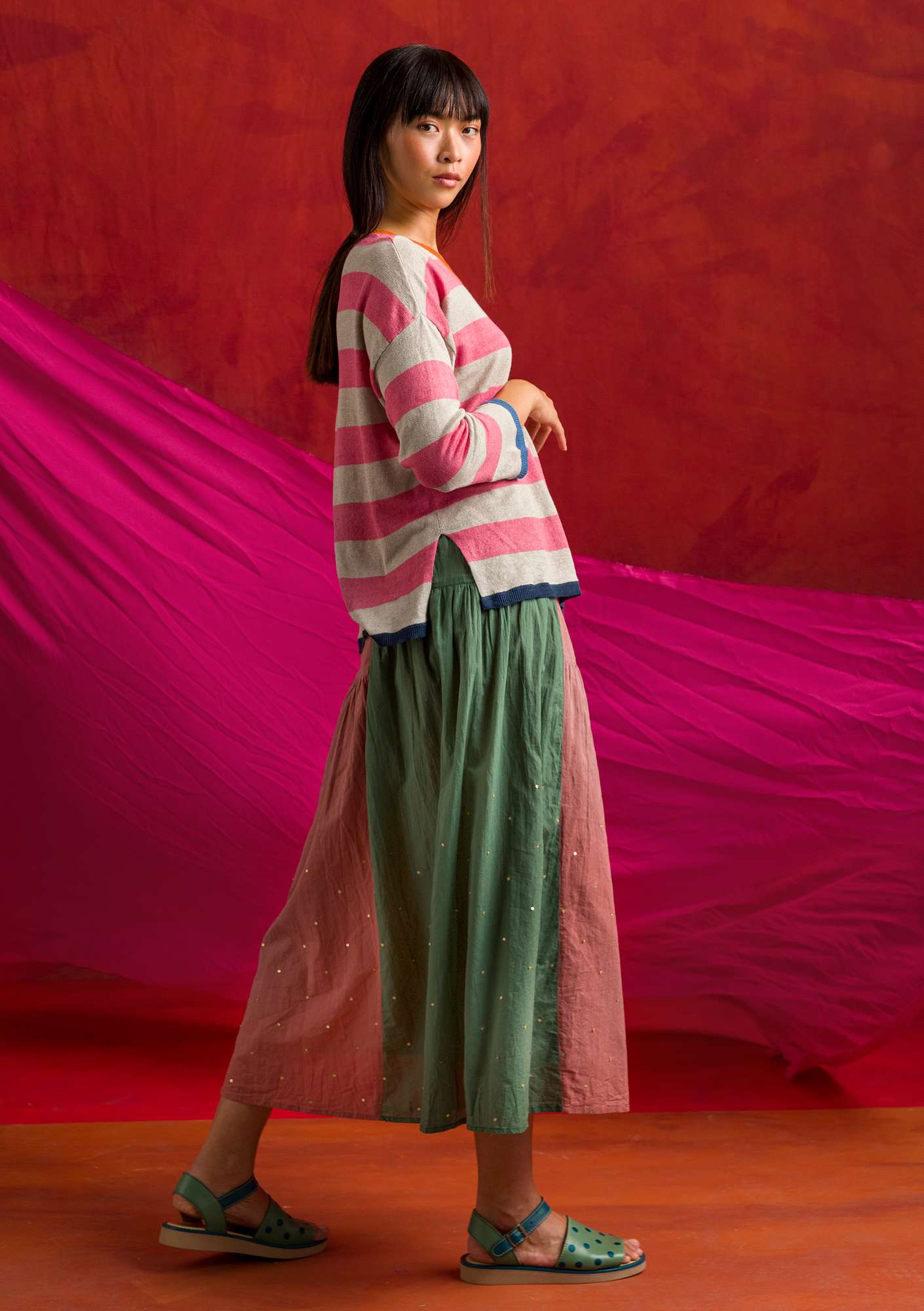 “Volcano  woven organic cotton skirt sea green