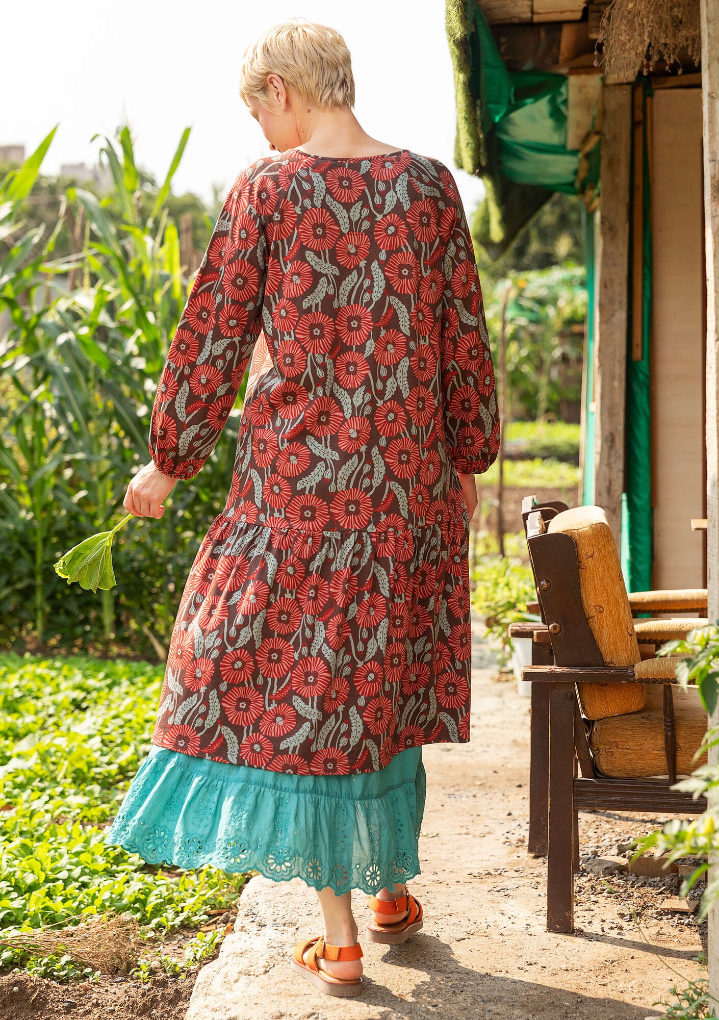 パーティードレス Poppy Flowers Print Jersey Dress Poppy_2BBlue_2BFitted_2BMaxi_2