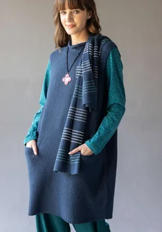 Textured-knit tunic in organic cotton/wool - Pacific blue