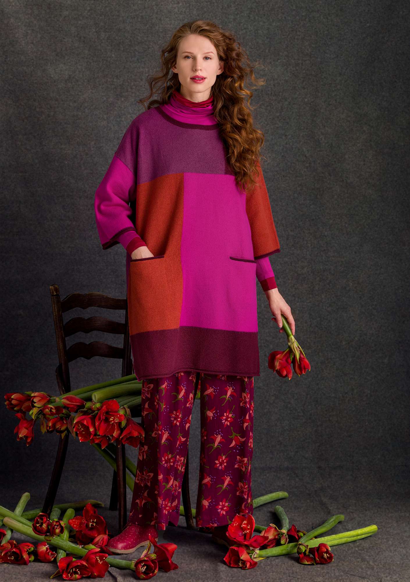 “Fields” organic wool knit tunic aubergine thumbnail