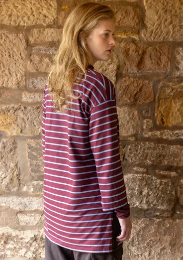 Gestreifte Jerseytunika aus Bio-Baumwolle - aubergine-meeresblau