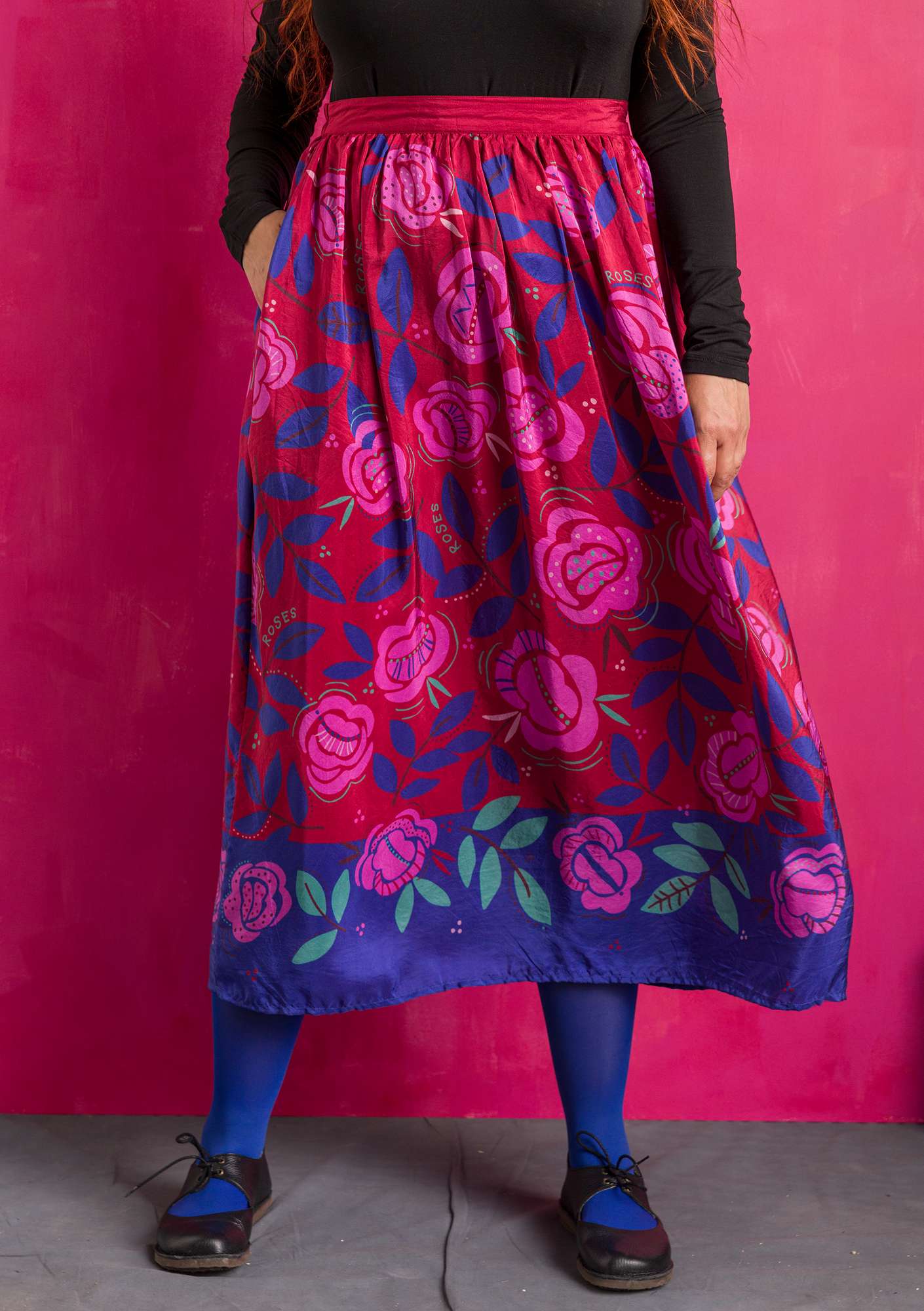 “Rose Garden” woven silk skirt cranberry thumbnail