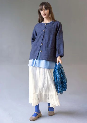 Garment-washed woven linen jacket - ink blue