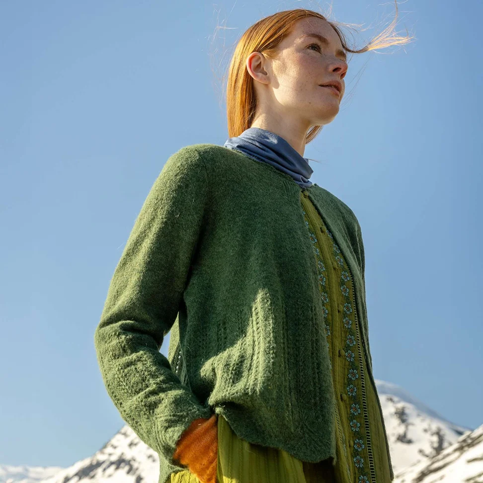 “Forgetmenot” alpaca blend cardigan - forest green/melange