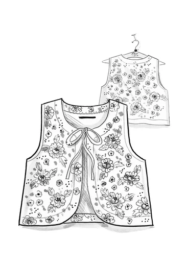 “Nootka” velour vest in organic cotton/recycled polyester - lingonberry/patterned