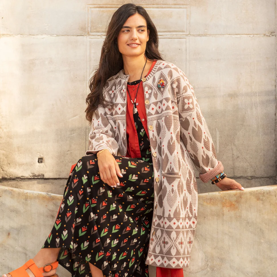 “Lale” cardigan coat in organic cotton - light potato