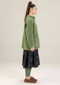 Strikket jakke i ullbouclé - rosmarin/meleret