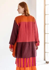 Künstlerbluse „Azores“ aus Leinen - aubergine-multi