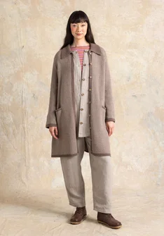 “Wilma” patterned and solid-colour long cardigan in lambswool - mole melange/patterned