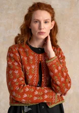 Geblümte Strickjacke „Tulipan“ aus Lammwollmischung/Bio-Baumwolle - henna