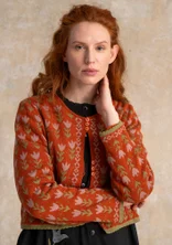 Geblümte Strickjacke „Tulipan“ aus Lammwollmischung/Bio-Baumwolle - henna