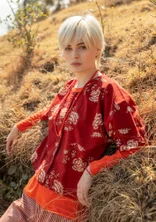Blouse tissée ”Rose hip” en coton biologique - rouge agate