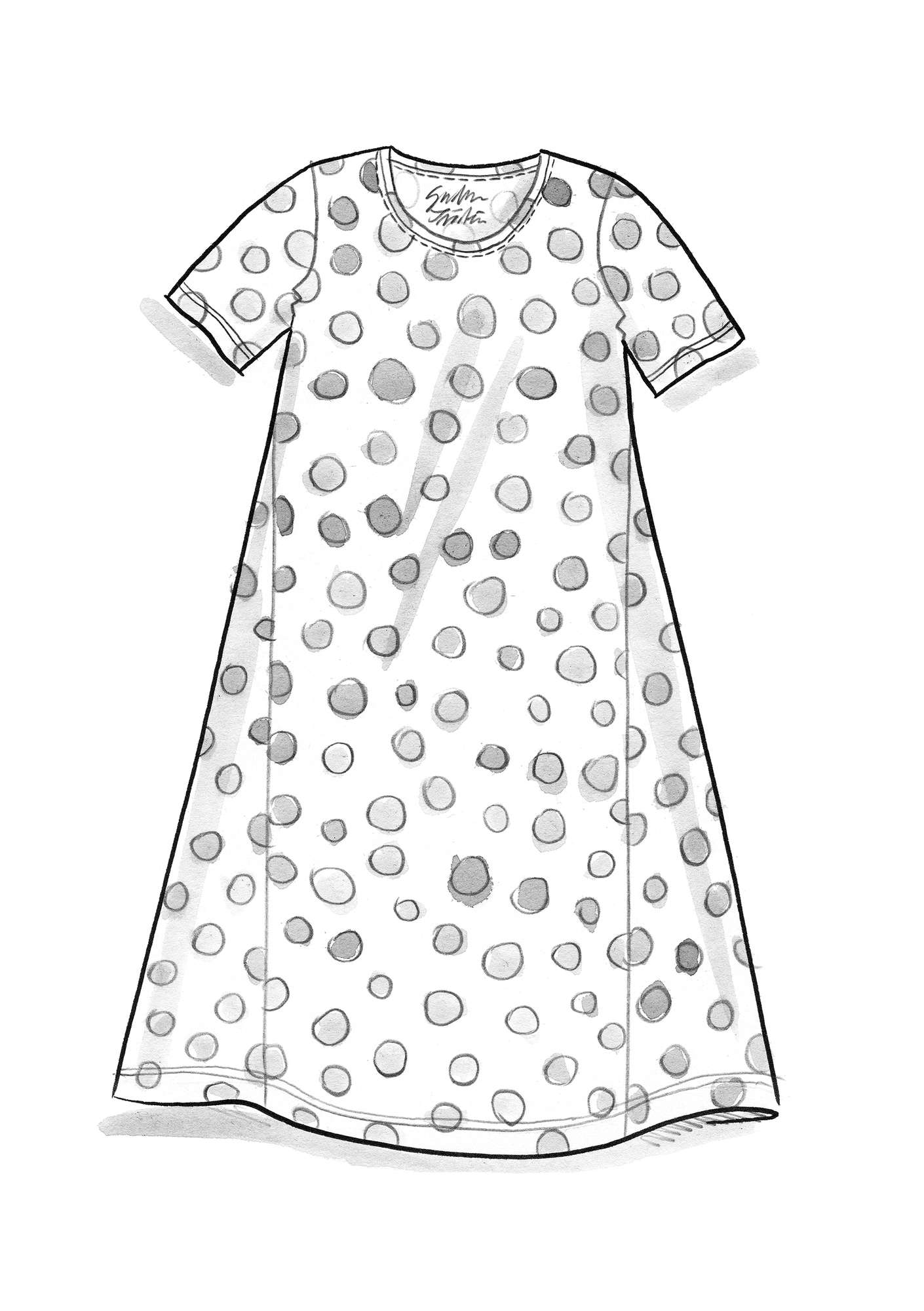 Tricot jurk  Cordelia  van biologisch katoen/modal hemelsblauw/dessin