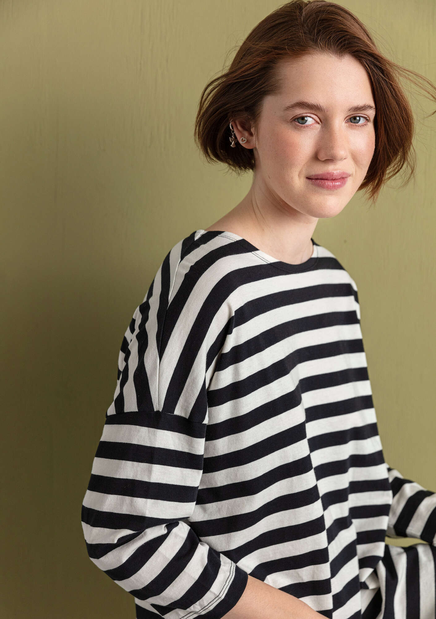 Striped tunic in organic cotton black/unbleached